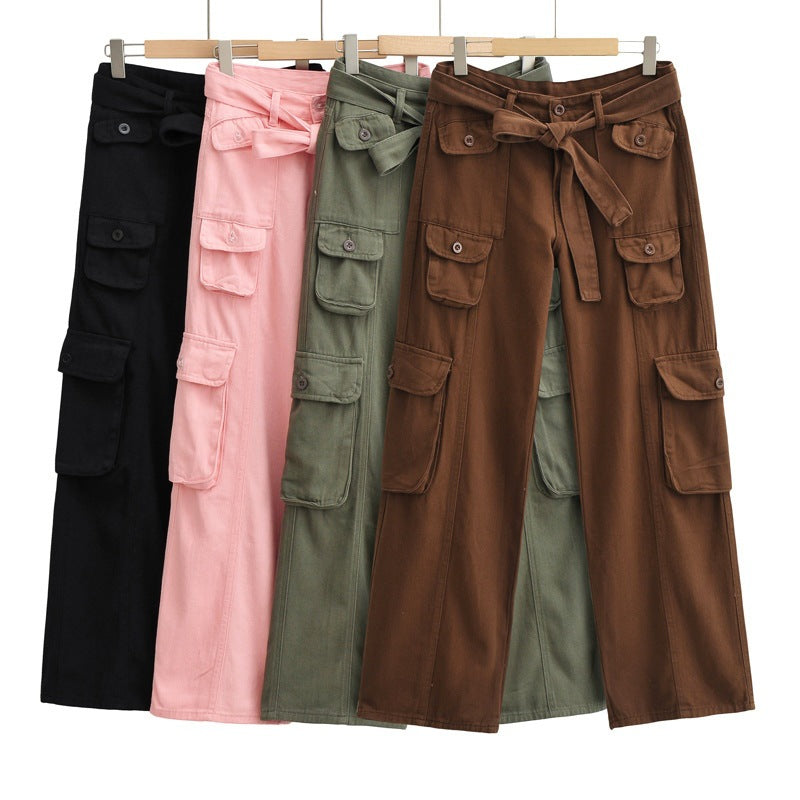 Women Sweatpants Multi-Pocket Cargo Pants Loose Hip Hop Wide Leg Pants