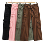 Women Sweatpants Multi-Pocket Cargo Pants Loose Hip Hop Wide Leg Pants