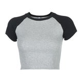 Women T-shirt Vintage Thread Raglan Sleeve T-shirt Short Top Short Sleeve Casual