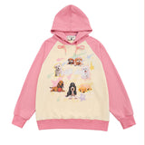 Men Hoodie Fall/Winter Cat Printing Stitching Contrast Color Hooded Sweatshirt