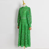 Women Dresses Spring Stand Collar Embroidery Hollow Dress (Qymy0409)