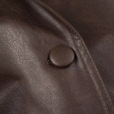 Women Tops Spring Retro Coffee Color Brown Leather Coat V-neck Lace-up Top