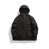 Unisex Winter Cotton Coat Three-Dimensional Multi-Pocket Hooded down Jacket Retro Workwear down Jacket