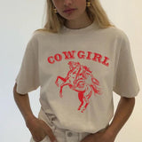 Fashion CowGirl graphic T-shirts Summer Short Sleeve