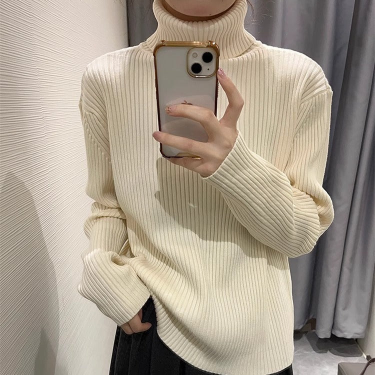 Women Knitwear Autumn and Winter Turtleneck Solid Color Knitwear Loose Sweater