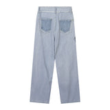 Women Pants Butterfly Affixed Cloth Embroidered Jeans Washed Straight-Leg Pants Loose Trousers