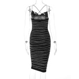 Women Dresses Summer Hot Rhinestone Sexy Hip Spaghetti Straps Slim Fit Dress
