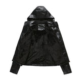 Red Leather Jacket Fall Winter Hooded Leather Women's Detachable Hat Long-Sleeve Zipper Fleece-Lined Wallet