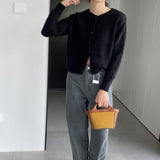 Women Cardigan Sweater Autumn Thick Sweater Button Long Sleeve round Neck Short Top Cardigan Coat 8t3119