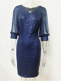 Women's Evening Gown Long Sleeve Sequins Dress Sexy Retro Evening Dress