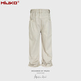MIJKO Mens Vintage Pants Stretch Waist Straight Jeans