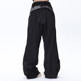 Men Sweatpants Loose Wide-Leg Pants Striped Stitching Tooling Straight Casual Trousers