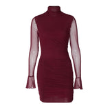 Women Dresse Sexy Turtleneck Horn Long Sleeve Narrow Skirt