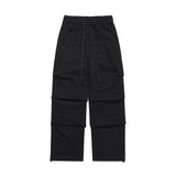 Men Sweatpants Pleating Straight Casual Pants Summer Pants Solid Color Loose Drawstring Ankle Banded Pants