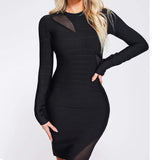 Women Evening Dress Autumn Dress Long Sleeve Sexy Gauzy Gown Bandage One-Piece Dress