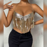 Women Party Tops Sexy Top Short Tassel Backless