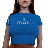 Women T-shirt Short Hot Diamond Alphabet Print Short Sleeve T-Shirt, Summer Top