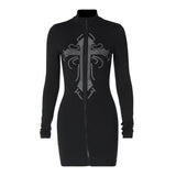 Women Dresse Sexy Skirt Cross Zipper Cardigan Dress