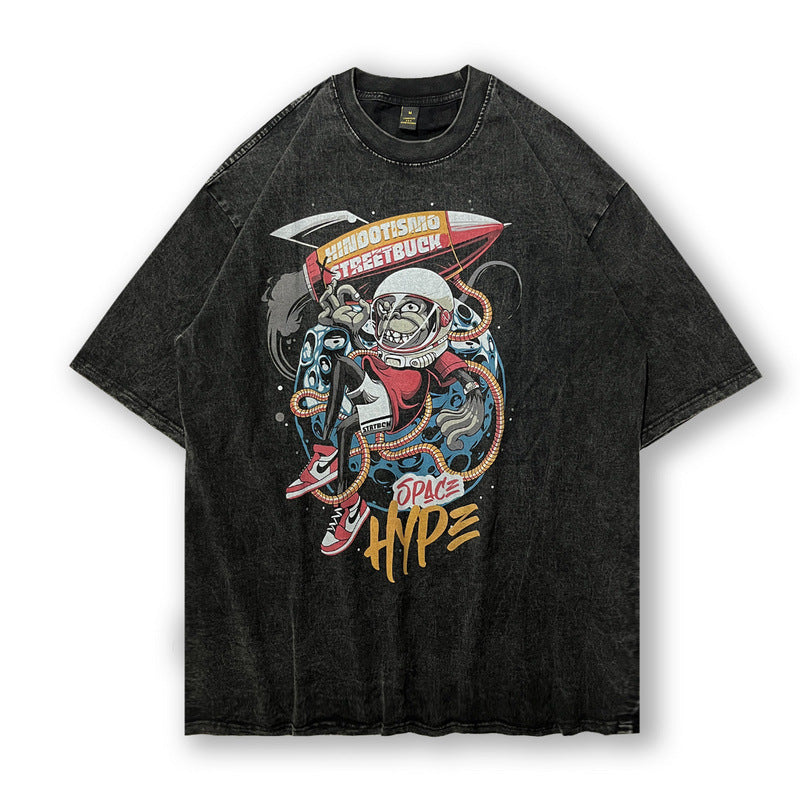 Men T Shirt Hip Hop Print Short Sleeve T-shirt Oversize Loose