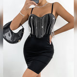 Women Dresses Sexy Tassel Backless Sling Dress Hip Skirt (Cy0417)