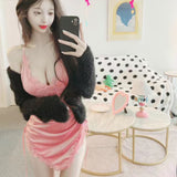 Women Dresses V-neck Brace Lace Skirt Skirt