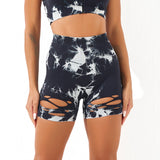 Women Yoga Sports Shorts Tie-Dye Yoga Fitness Shorts Ripped Sexy Shorts
