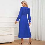 Women Date Dress Winter V-neck Dress Mid-Length Dress