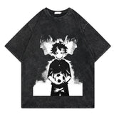 Washed retro t-shirt cartoon print graphic casual cotton summer short sleeves