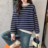 Women Knitted Pullover Sweater Women Loose Long Sleeve Top Autumn and Winter Loose Striped