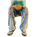 Men Jeans Straight-Leg Trousers Baggy Pants