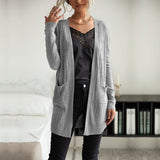 Women Knitted Sweater Autumn Gray, Long Sleeve Sweater Cardigan Long