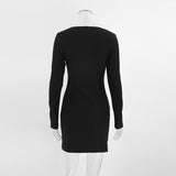 Women Dress Elegant Retro Black Dress Skinny Hip Skirt