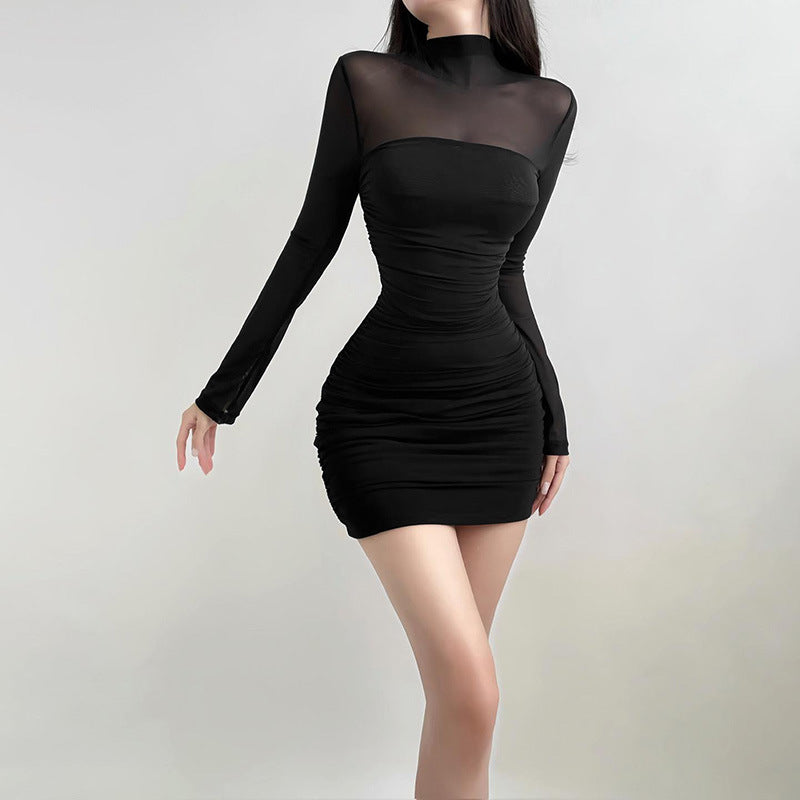 Women Dresses Turtleneck Long Sleeve Dress Autumn Short Skirt