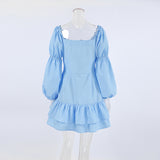 Women Dress Square Collar Puff Sleeve Dress