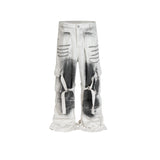 MIJKO Mens Vintage Pants Buckle Trim Loose Old Jeans