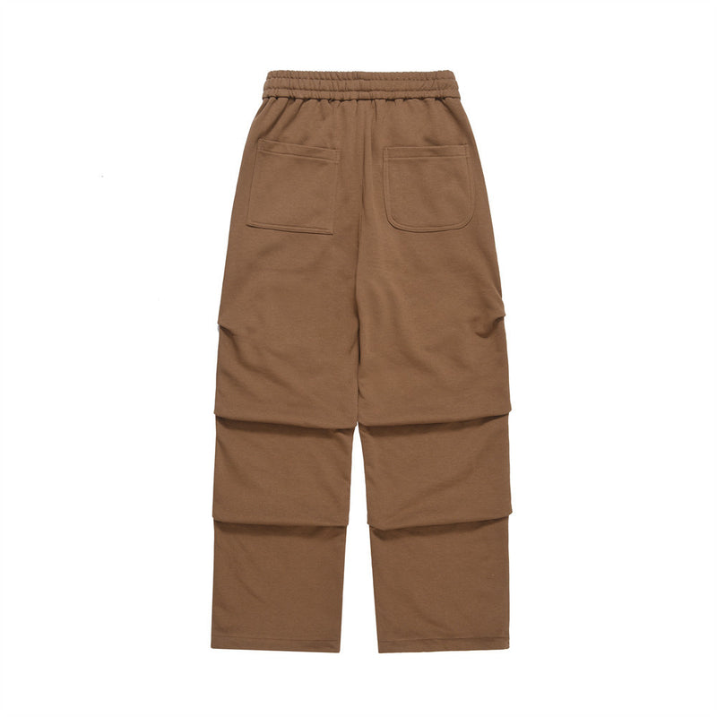 Men Sweatpants Pleating Straight Casual Pants Summer Pants Solid Color Loose Drawstring Ankle Banded Pants