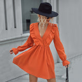 Women Dress Spring and Summer Long Sleeves V-neck Dress