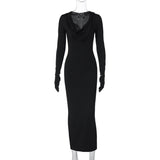 Women Dresses Winter Sexy V-neck Hooded Slim Fit Long Sleeve Dress