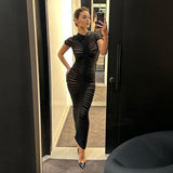 Women Dresses Autumn Short Sleeve Long Skirt Sexy Slim Knit Dress (Bla0420)