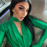 Women Jumpsuit Spring Sexy V-neck Slim-Fit Long Sleeve Jumpsuit