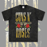 Mens Vintage Rock Band T-Shirt Guns & Roses Vintage Washed Short Sleeve T-Shirt Crew Neck Print