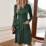 Women Dress Winter round Neck Knitted Long-Sleeved Dress