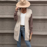 Women Knitted Sweater Fall Colorblock Sweater Coat