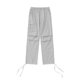 Men Sweatpants Pleated Tooling Straight-Leg Trousers Loose Casual Drawstring Ankle-Tied Wide Leg Track Pants