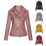 Red Leather Jacket Autumn and Winter Pu Polo Collar Jacket Leather Coat for Women