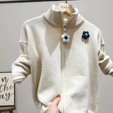 Women Knitwear Autumn and Winter Turtleneck Flower Sweater Loose Knitted Cardigan