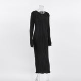 Women Dress Black Pleated Dress Female Autumn Winter Long Dress