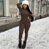 Women Jumpsuit Winter Slim-Fit Zipper Long Sleeve Jumpsuit