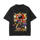 2024 new American washed retro cotton t-shirt Sauron, Luffy, Riman printed washed and old short-sleeved t-shirt