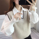Women Knitted Pullover V-neck Knitted Vest Vest Jacket